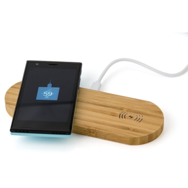 Caricatore wireless personalizzato in bamboo doppia posizione